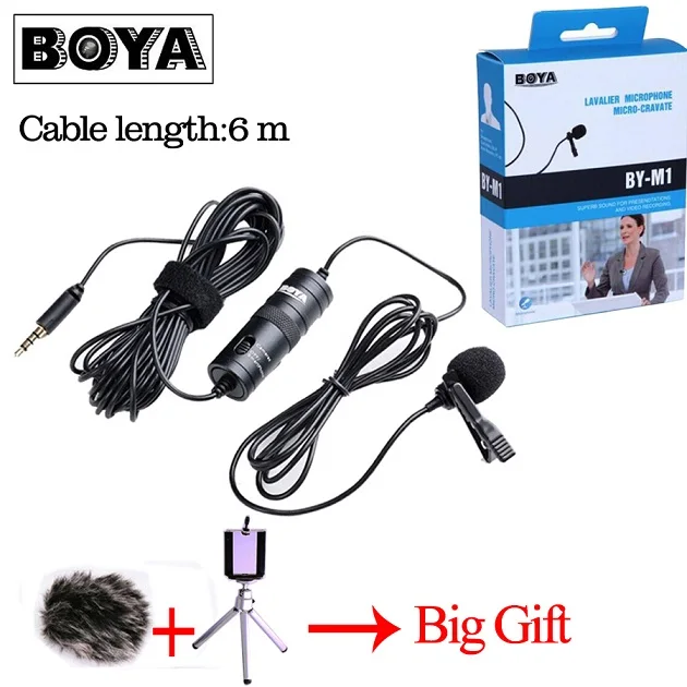 Boya By-m1 BY-M1DM Lav петличный микрофон всенаправленный конденсаторный микрофон 3,5 мм микрофон для Canon/iPhone DSLR аудио рекордеры - Цвет: by-M1 Add gift
