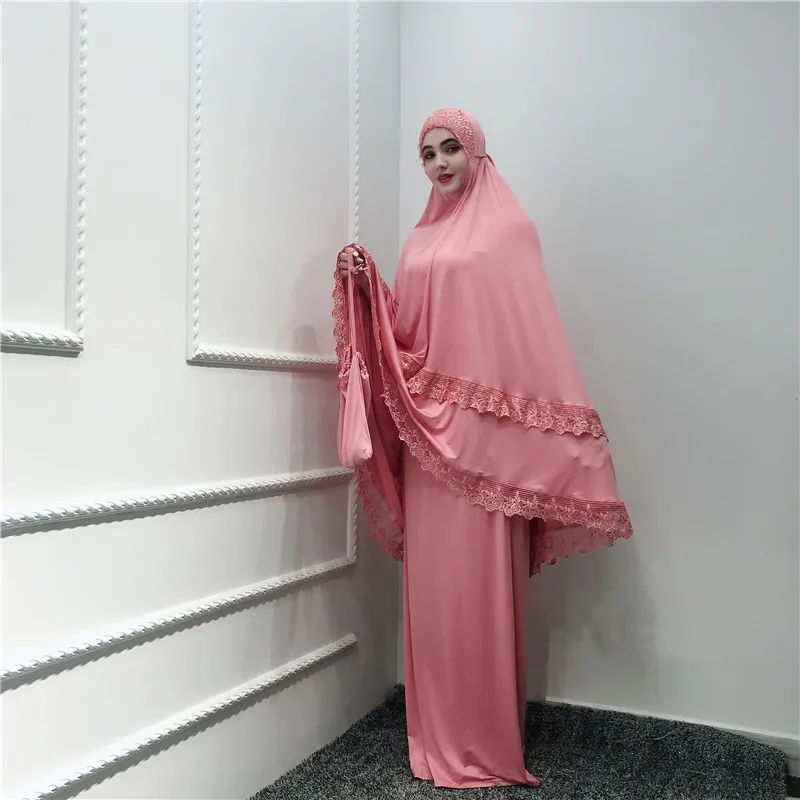 Женское платье-хиджаб с капюшоном, однотонное платье с капюшоном, Двуслойное кружевное платье с подолом
