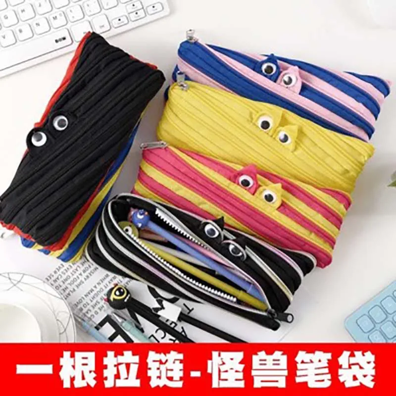 

A small monster pen bag zipper individuality creative whimsy stationery pen bag, gift students receive a canvas bag