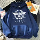 Новинка Осень 2021, Мужская теплая толстовка с капюшоном, свитшот с принтом SPQR, уличная одежда, ретро худи большого размера, мужские Модные брендовые свитшоты для мужчин