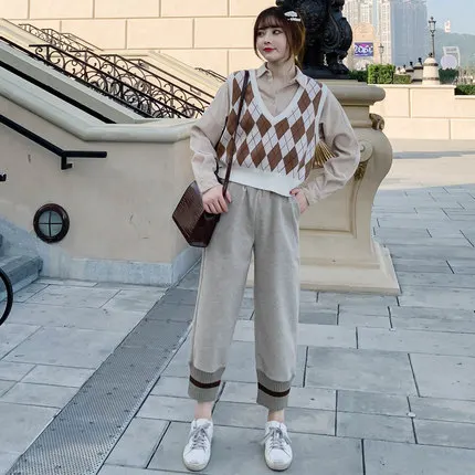 

Autumn Winter Women Casual Harem Pants Korean High Waist Slim Warm Wool Pants Elegant Solid knit Loose Sweater Trousers Female