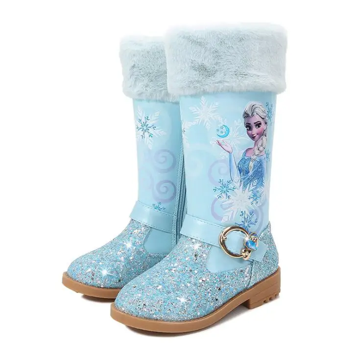 Сапоги детские осенне-зимние на высоком каблуке с блестками |