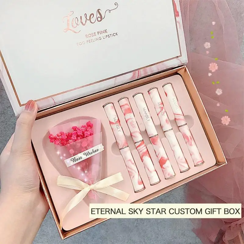 

MANSLY 5 шт./компл. помада розовая Тонкая матовая бархатная Помада для губ сексуальный красный блеск для губ Косметика Подарочная коробка женск...