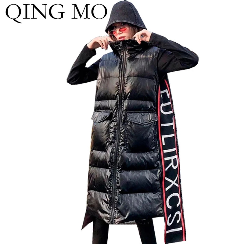 QING MO зимний женский жилет черный без рукавов пальто 2019 сохраняющий тепло Длинный