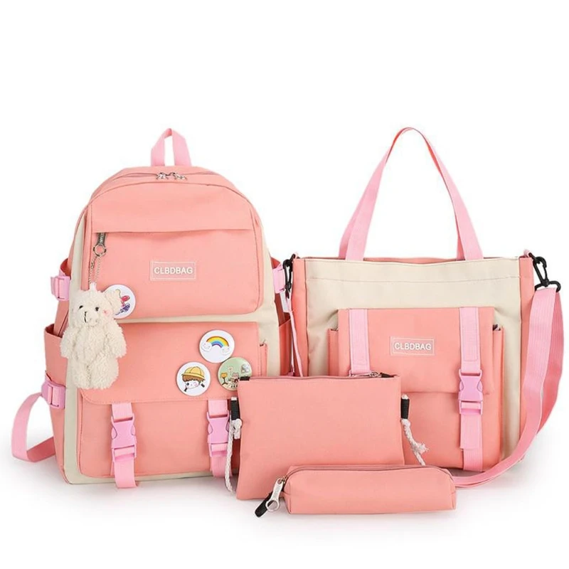 

4pcs/set Canvas School Bag for Teenagers Girls Student Women Travel School Backpacks Female Book Bags