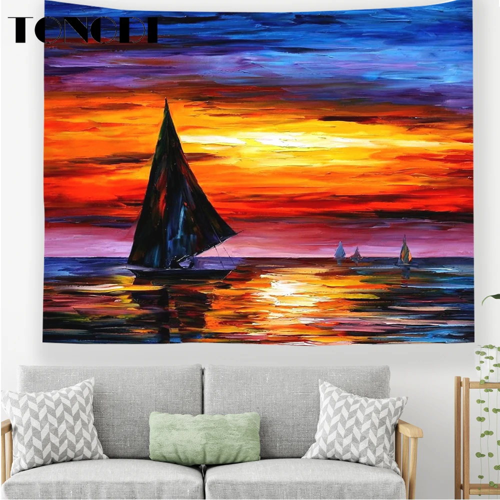TONGDI Бохо Ретро гобелен элегантный масляный пейзаж картина на стене подвесной