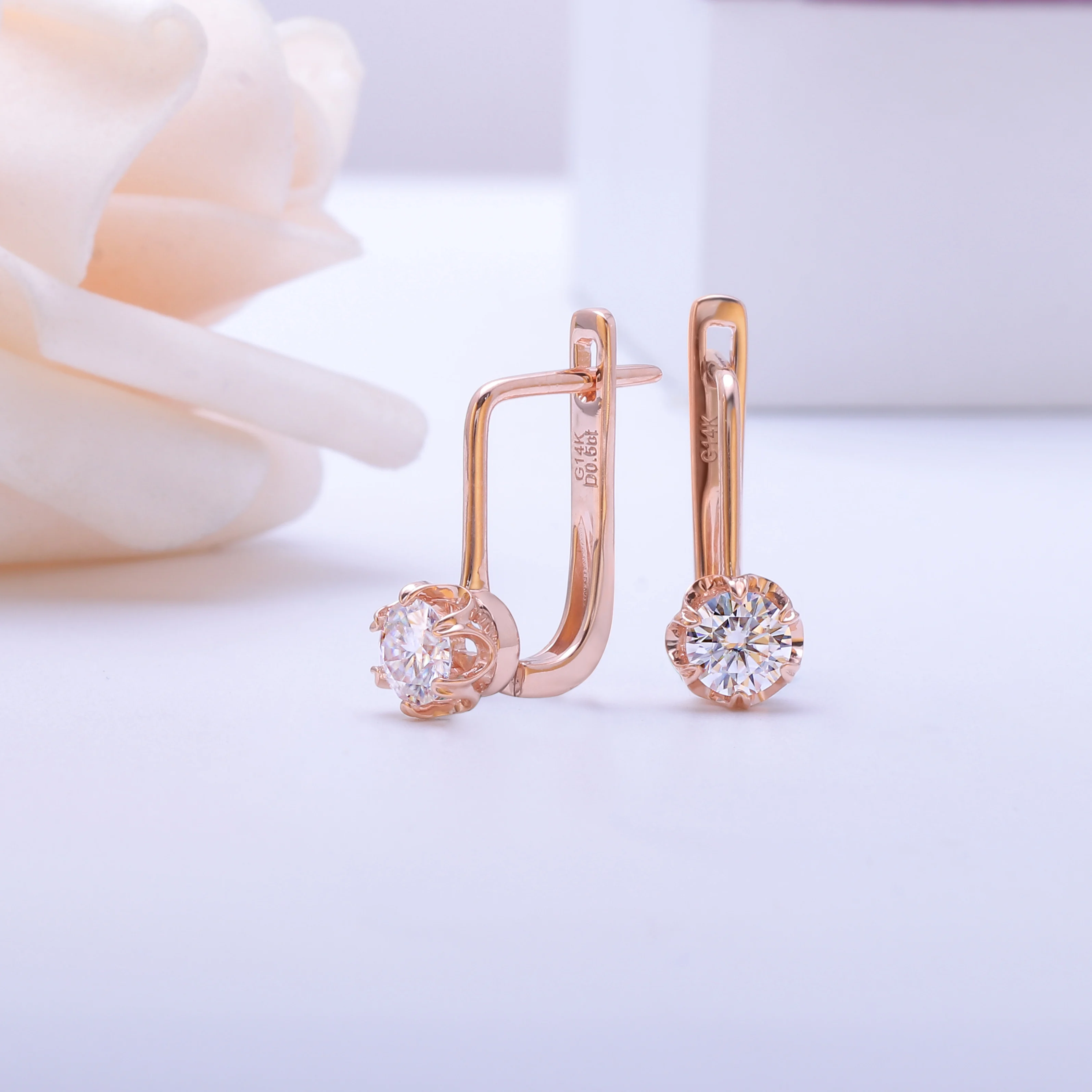 Женские серьги обручи с муассанитом розовое золото 585 пробы 5 мм|gift gifts|gift womengift gold |