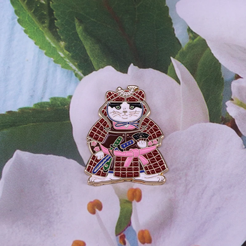 Эмалированный значок с изображением кошки-самурая брошка мультфильм | Украшения