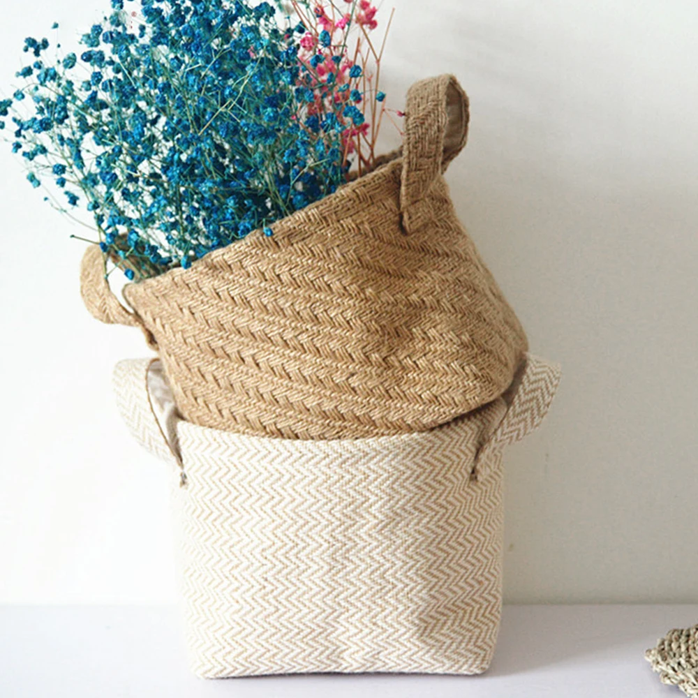 Плетеная корзина для хранения из джутовой ткани хлопка и льна коробка настольных