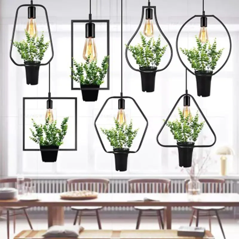 

Plant potted chandelier industrial creative flowers and iron art coffee shop window balcony decoration chandelier