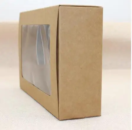 

20PCS 18x12x5cm Brown Kraft Paper Box With Window Gift Box cajas de carton Packaging Cookie Macaron Box Wedding Gift Box