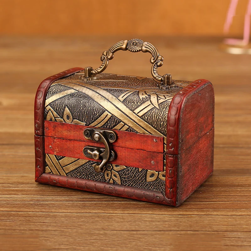 Винтажная деревянная коробка в стиле ретро с замком для хранения сокровищ