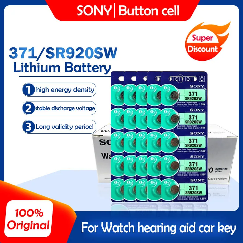 500 шт. Sony 100 Оригинал 371 SR920SW 920 LR920 AG6 LR69 171 1 55 в оксид серебра батарея для часов
