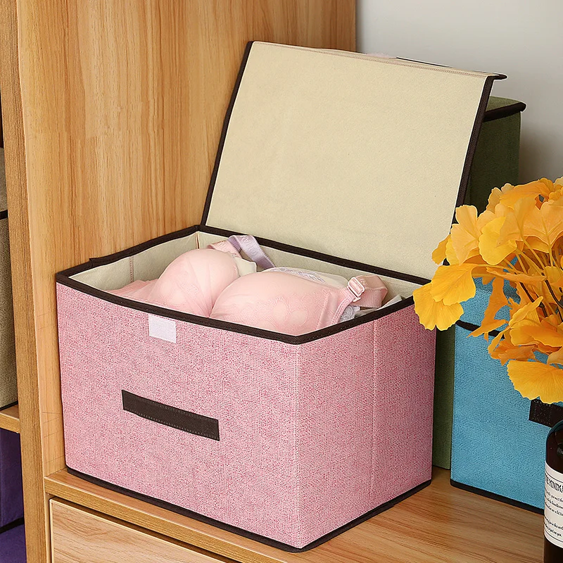 

Foldable Storage Bins cotton linen Storage Box With lid Clothes Socks Toy Snacks Sundries organizer Cosmetics storage basket