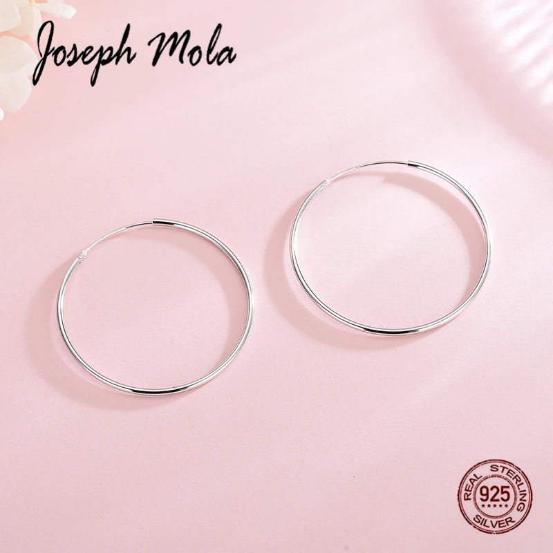 Joseph Mola S925 Silver Earring Round Circle Hoop Earrings for Women Simple Style Fine Jewelry Large | Украшения и аксессуары