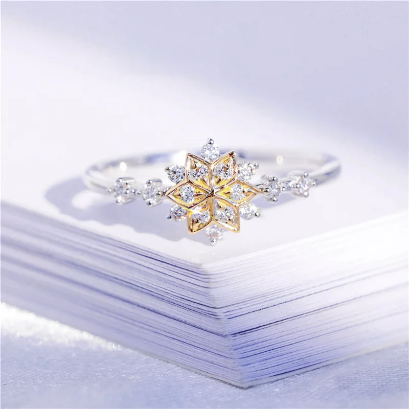 

Cute Women's Snowflake Rings Female Chic Dainty Rings Party Delicate Wedding Rings Jewelry Gold Engagement Party Ring Girl Gift