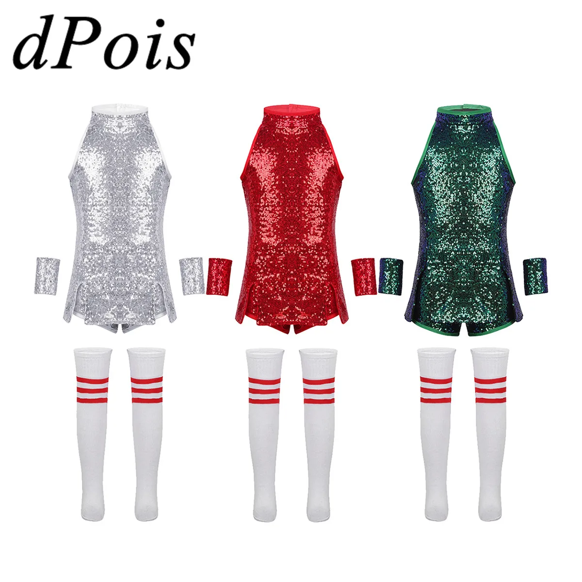 Детские джазовые танцевальные костюмы топы шорты носки комплект с блестками в