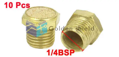 

10 Pcs 1/4BSP Thread Flat Head Brass Pneumatic Muffler Noise Reduce Exhaust