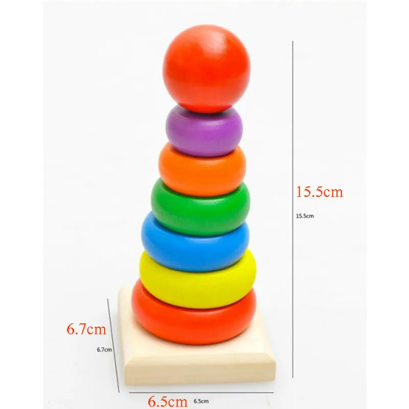 1pcs New Design Kids Baby Toy Wooden Stacking Ring Tower Educational Toys Rainbow Stack Up Learning Education Building Blocks | Игрушки и