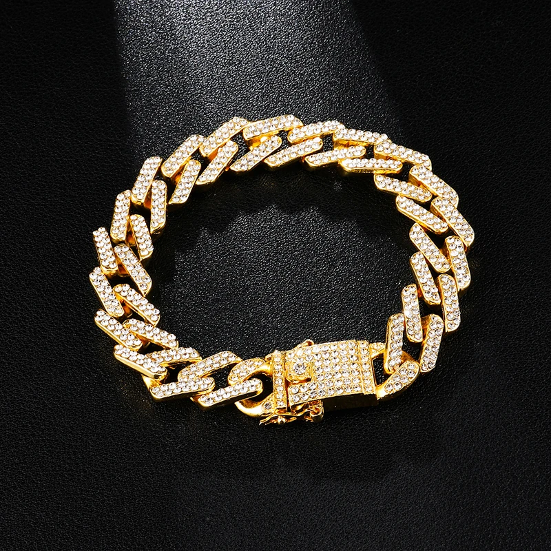 Хип хоп 13 мм Bling Iced Out полный горный хрусталь браслет геометрический AAA CZ камень кубинские цепи браслеты для мужчин ювелирные изделия