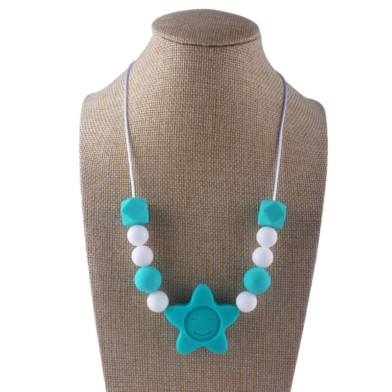 

New Silicone Teether Necklace Baby Molar Toys Environmental Children's Star Bead Necklace Silicone Teether
