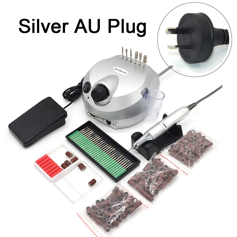 Silver AU Plug 30 15 Серебряный машинка для маникюра профессиональный инструмент для полировки ногтей пилочки для ногтей набор маникюра 35000 об/мин 110 В/220 В Электрическая дрель для ногтей аппарат для маникюра - Цвет: Silver AU Plug 30 15