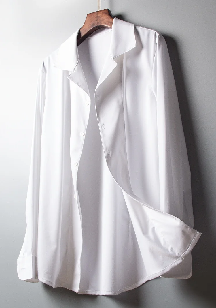 

Однотонная мужская Повседневная тонкая рубашка с длинными рукавами, высококачественный Шелковый микро-прозрачный деловой топ с нитью, лет...