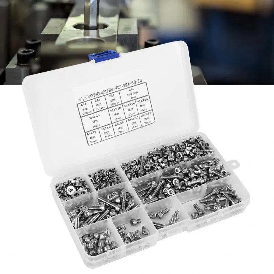 Винты 662 шт. M4 набор винтов 304 из нержавеющей стали с головкой цилиндра +