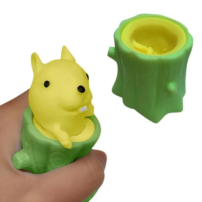 

Funny Squeeze Toys Tree Stump Stress Relief Finger Toy For Kids Adults Evil Squirrel Cup Decompression Telescopic Head Spoof Toy
