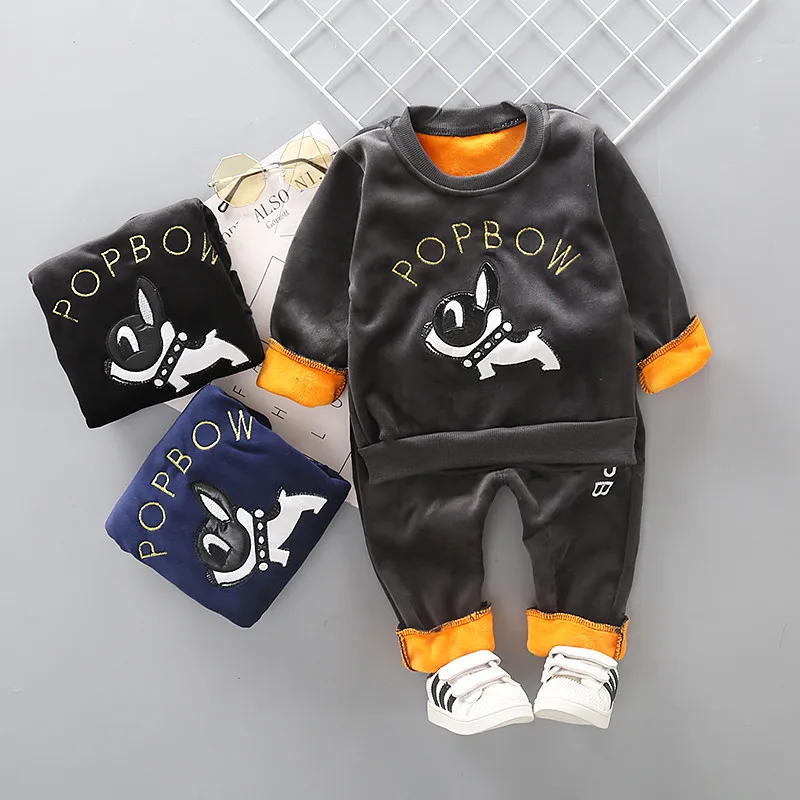 Зимняя детская одежда детские теплые комплекты одежды с мультяшными собаками