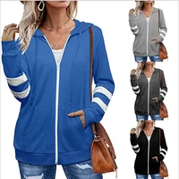 sports solid color long sleeve hoodies zipper hooded sweatshirt jacket loose warm jacket tops women autumn coat m6217