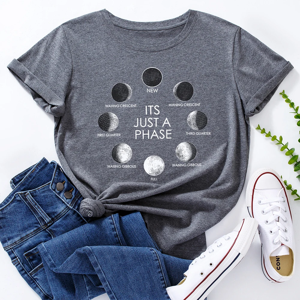 

It's Just A Phase Celestial Cute Moon T-Shirt Funny Shirts for Women Female Graphic Tee Short Sleeve Summer Shirts Tops Shirt