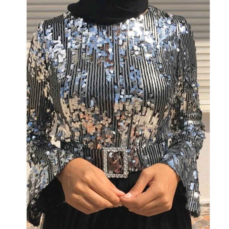 Muslim Dress Sequin Abaya Dubai Abayas For Women Hijab Dress Kaftan Caftan Turkish Dresses Evening Robe Islamic Clothing Kleding