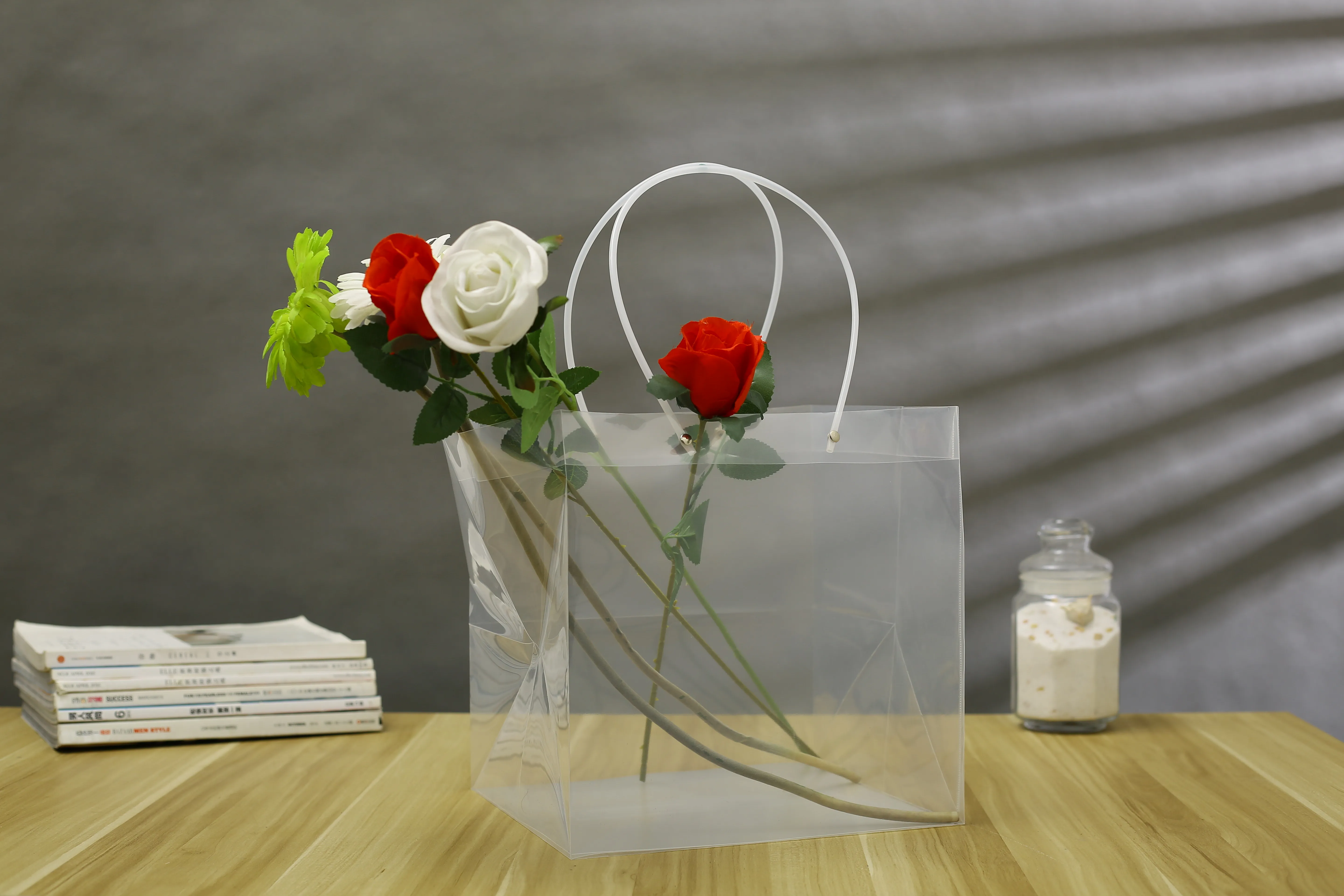 ПП прозрачная квадратная сумка с веревка PVC цветочным рисунком Рождественский