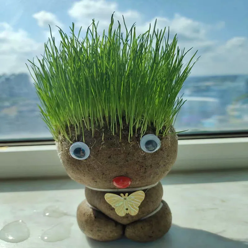

Grow Bag Pots Grass Head Doll planting bag Flower Pot Desktop Radiation Proof Potted Plant Office Garden Supplies Creative Gift