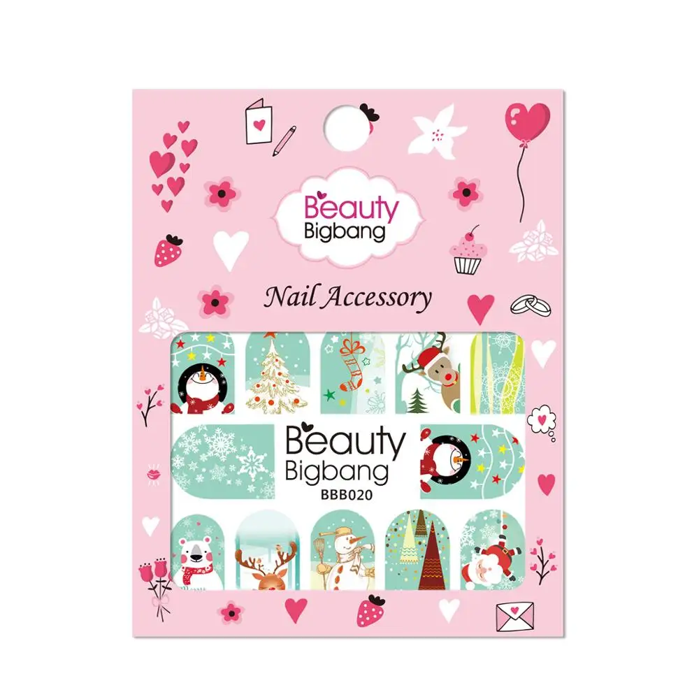 20 BeautyBigBang 1 шт., рождественские наклейки для ногтей, переводная картинка, Рождественский Санта Клаус, олень, маникюрные наклейки, наклейки для ногтей, водные наклейки, украшения - Цвет: 20
