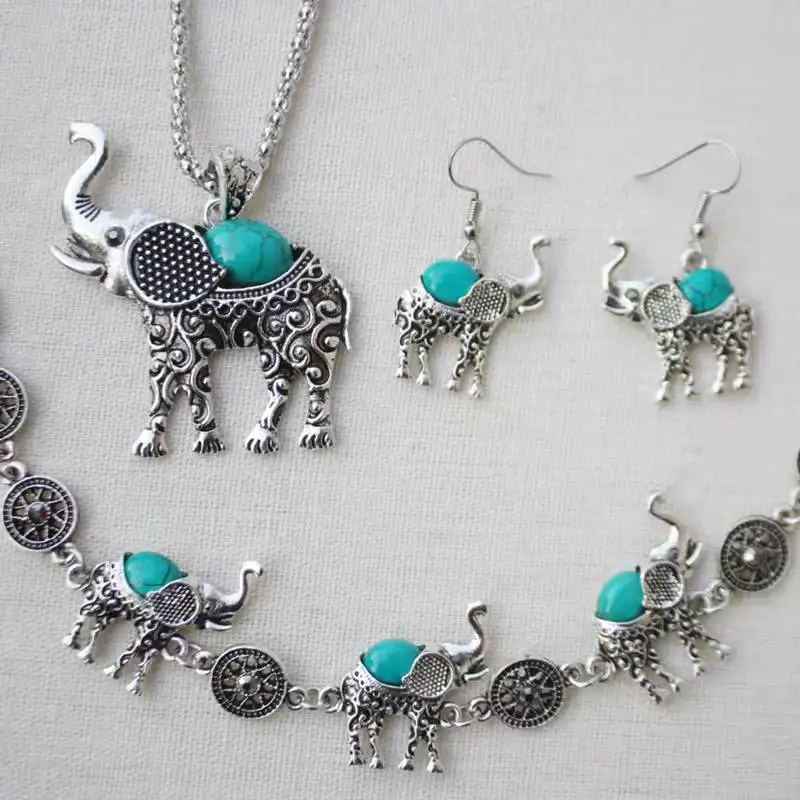 

Fashion Personality Stone Earring Set Bohemia Elephant Turquoise Bracelet Necklace Earring Set 2022 Fashion Trend New Product gi