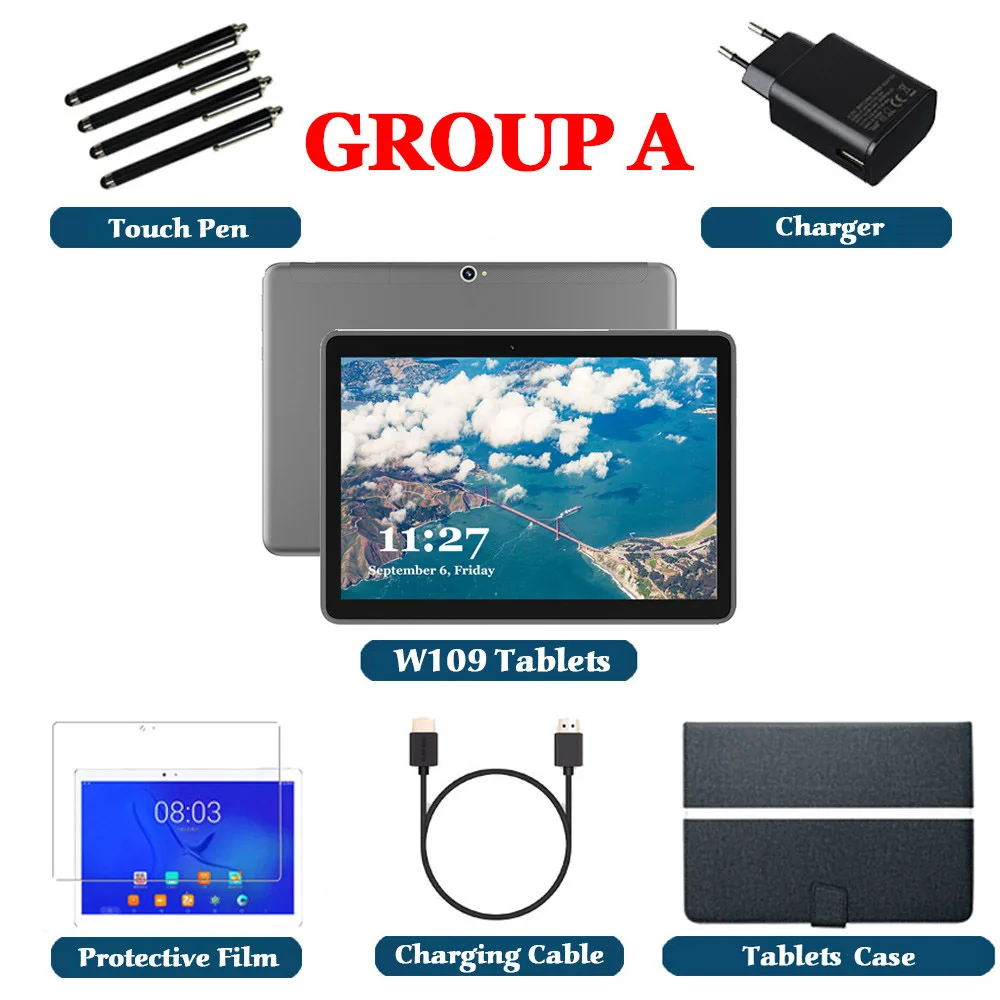 Gift-Tablets case LNMBBS W109 планшет, 10,1 дюймов, Android 9,0, планшеты, четыре ядра, 4 Гб+ 64 ГБ, фаблет, Wi-Fi, Bluetooth, gps, две камеры, sim-карты, планшетный ПК - Комплект: Gift-Tablets case