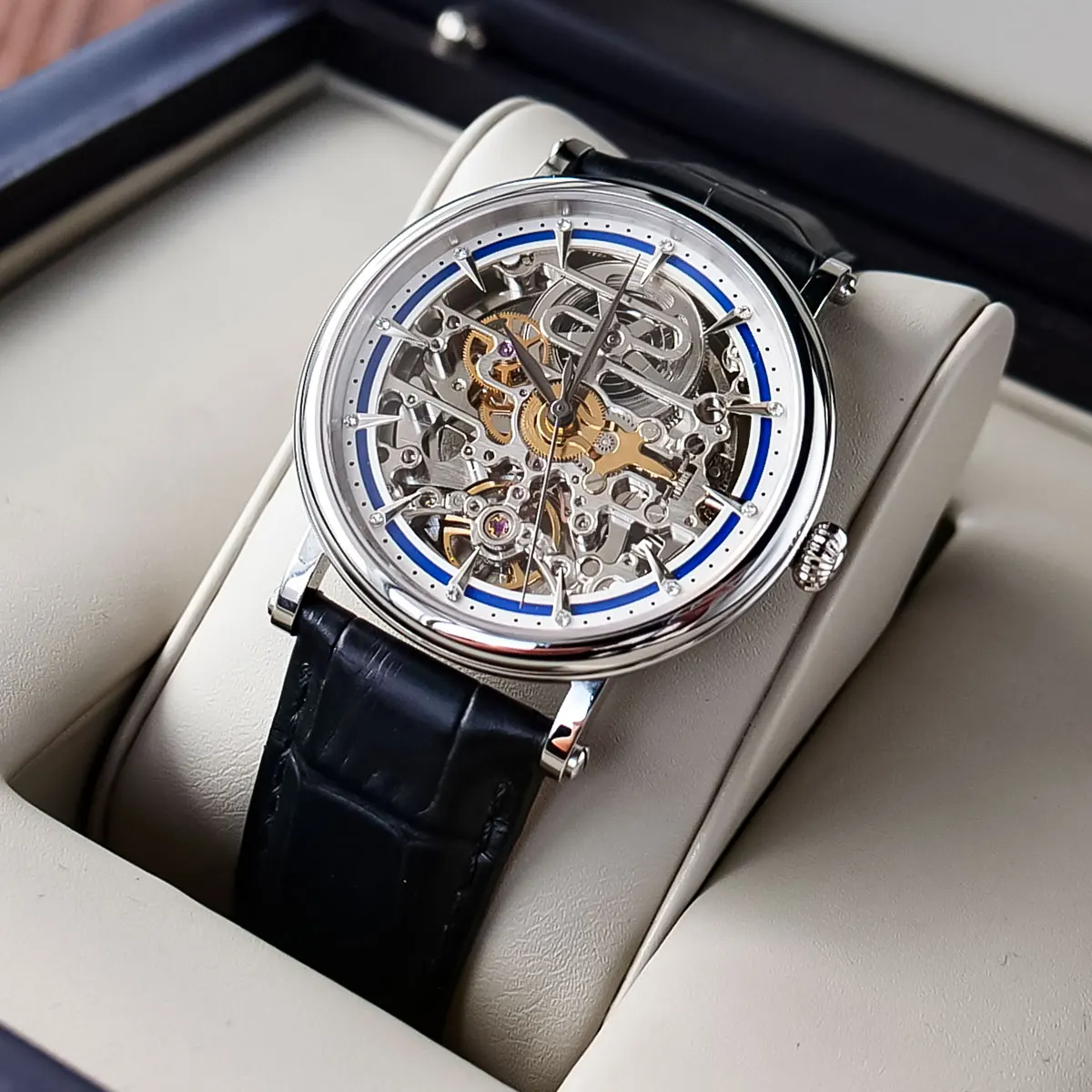 Часы Reef Tiger/RT деловые винтажные мужские автоматические часы с кожаным ремешком