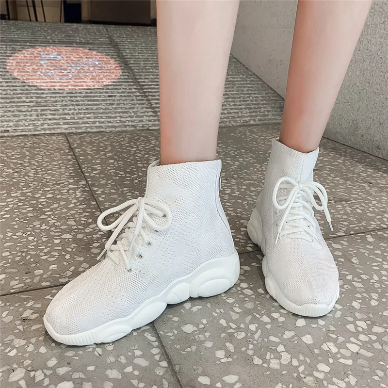 

ESRFIYFE 2020 New Winter Height Increasing Ankle Boots Round Toe Fabric Lace Up Back Zip Ladies Shoes Fashion Woman Snow Boots