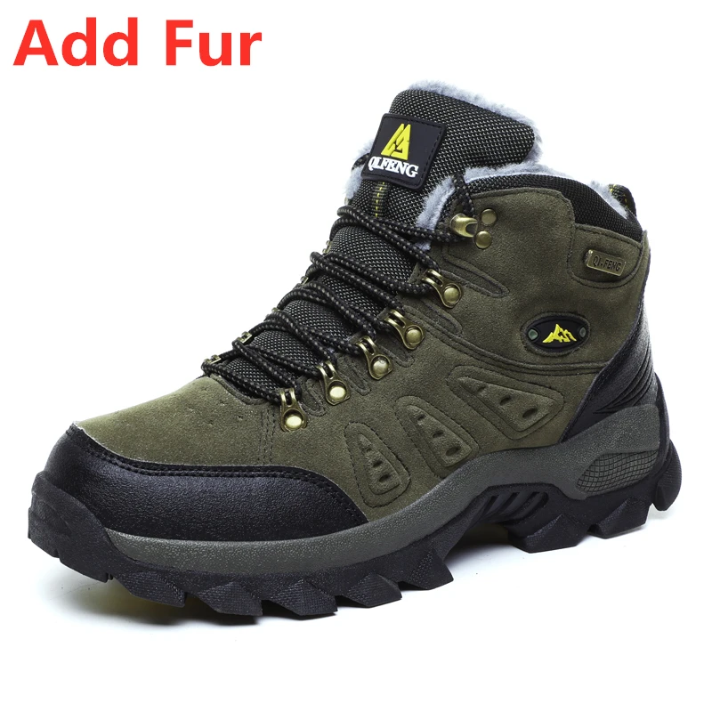 Fur Green Yellow Мужские и женские уличные ботинки; Зимние ботильоны; теплая популярная обувь; Мужская замшевая Повседневная зимняя обувь; кожаная прогулочная обувь; ботинки для охоты зимние кроссовки ботинки для бездорожья - Цвет: Fur Green Yellow