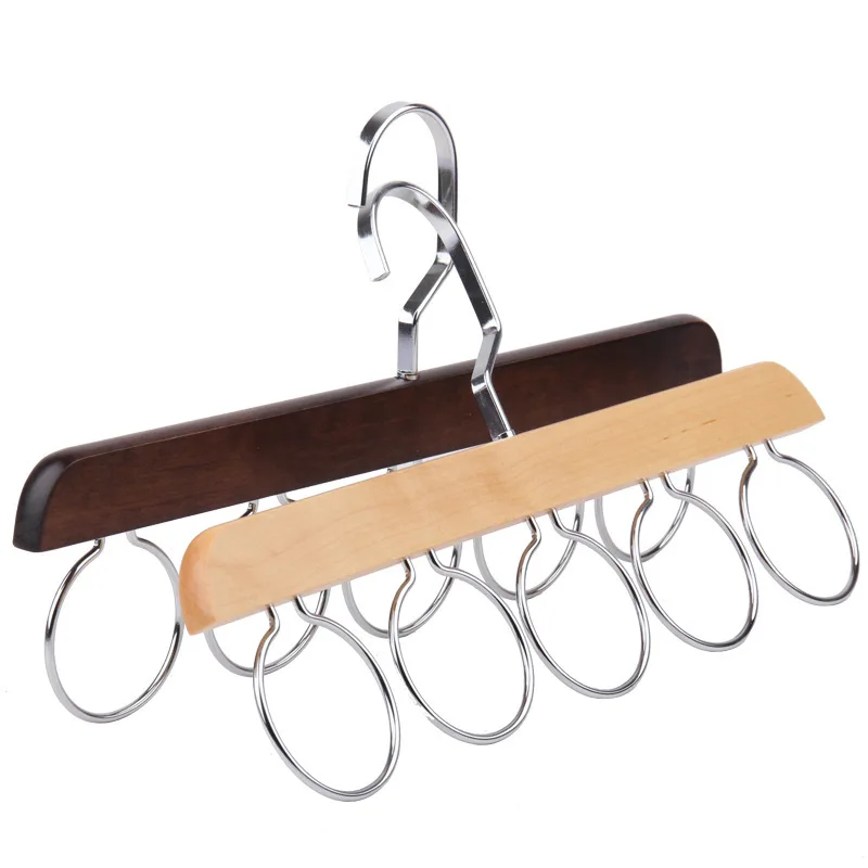

2pcs Wood Scarf Organizer Storage Holder Hanger 5 Ring Scarves Display Rack Save Space Closet Hotel Use Metal Belt Hangers