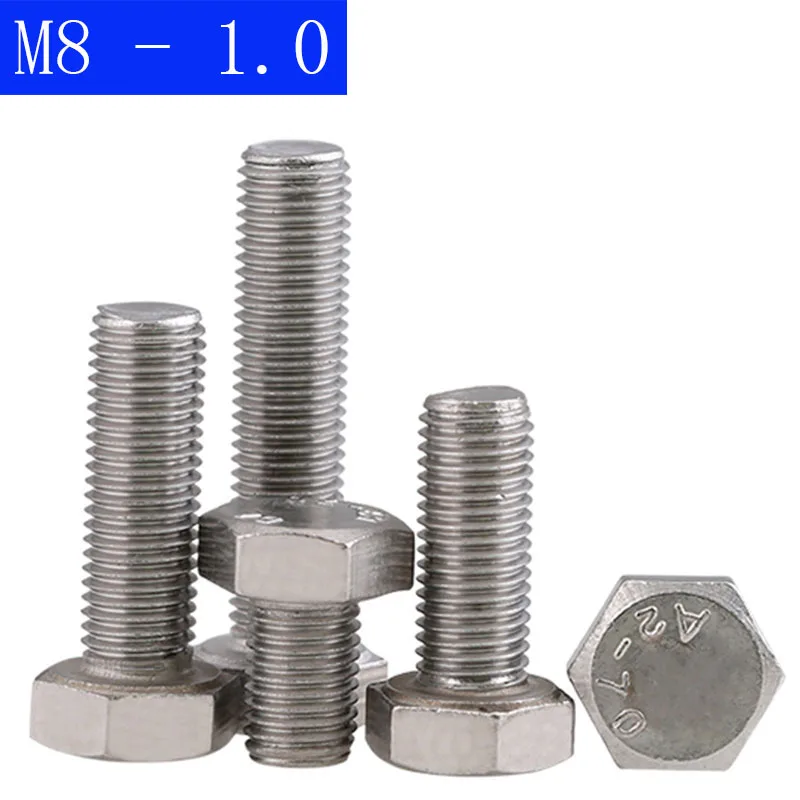 

Болт/винт с шестигранной головкой M8-1,0 (8 мм), нержавеющая сталь 304, DIN 933, Метчик A2 - 70