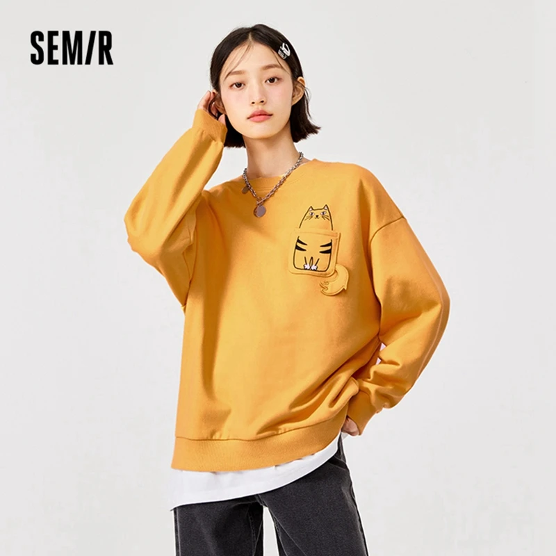 

SEMIR Sweatshirt Women Scratching Hair Off Shoulders 2021 Winter New Oversize Hoodies Girl Pullover Lazy And Playful