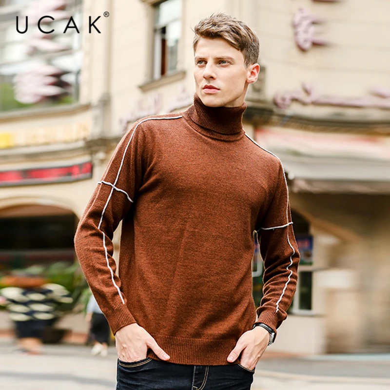 

Мужской теплый свитер-водолазка из чистой шерсти, на зиму