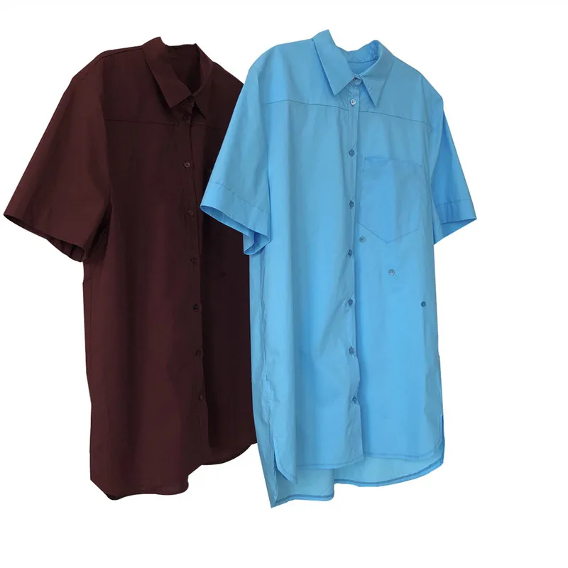 

2020 Women Summer Solid Color Cotton New Loose Brand Mini Dress Female Blue Slim Designed Dresses Ladies Elegant Vestidos ML319