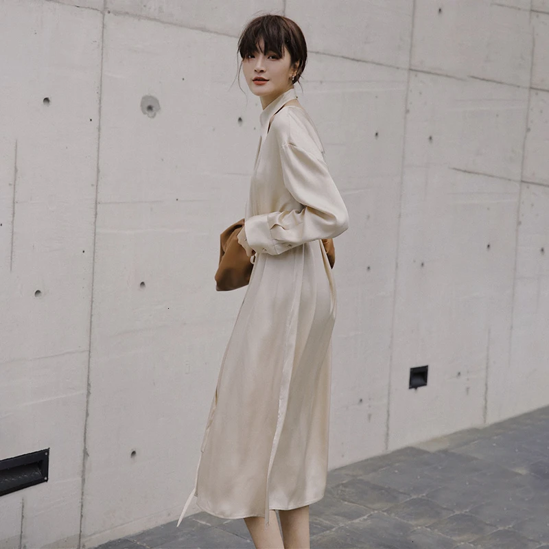 GALCAUR элегантные атласные женские платья водолазка с длинным рукавом Высокая