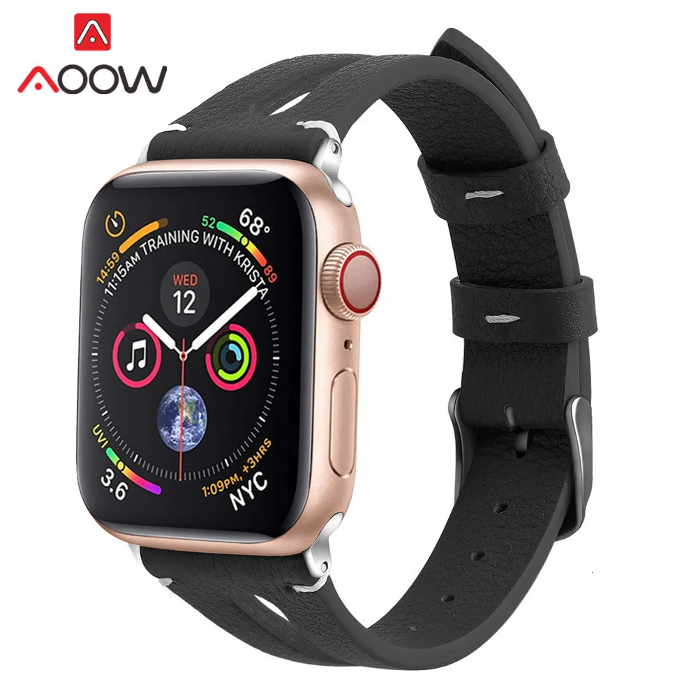 Ремешок из натуральной кожи с принтом для Apple Watch 40 мм 44 мм для iwatch 38 мм 42 мм ремешок серии 4 3 2 1 браслет аксессуары