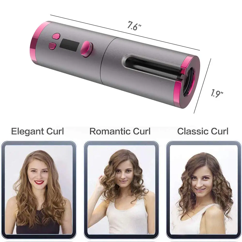 

Cordless Automatic Hair Curler Portable Wireless USB Rechargeable Auto Rotating Ceramic Wand Curling Iron Hair Styling Tools