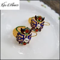 kissflower er411 fine jewelry wholesale fashion woman girl bride mother birthday wedding gift cloisonne 24kt gold hoop earrings